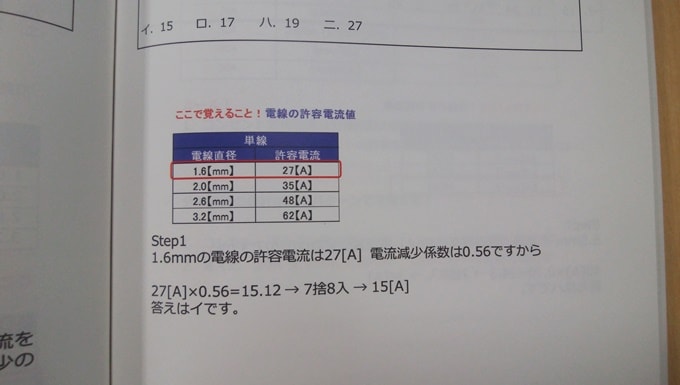 SATの教材の中身　幹線の許容電流の計算2